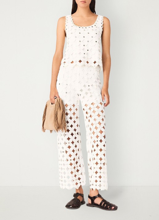Maje Pimiroir broek met opengewerkt detail  - voorkant 7 wit