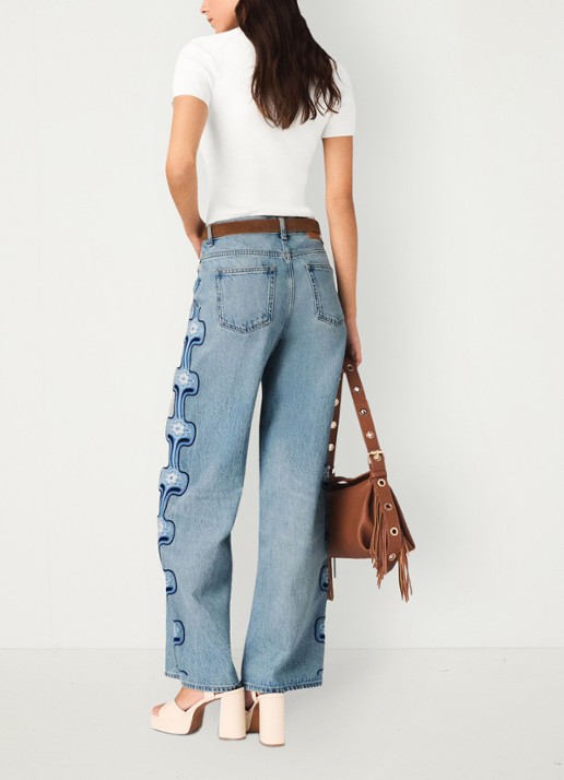 Maje Pintbrode high waist loose fit jeans met broduring - achterkant 7 indigo