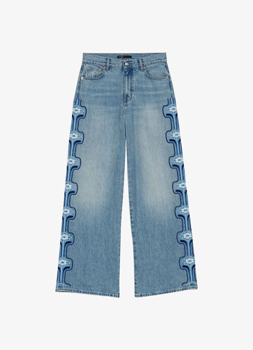 Maje Pintbrode high waist loose fit jeans met broduring