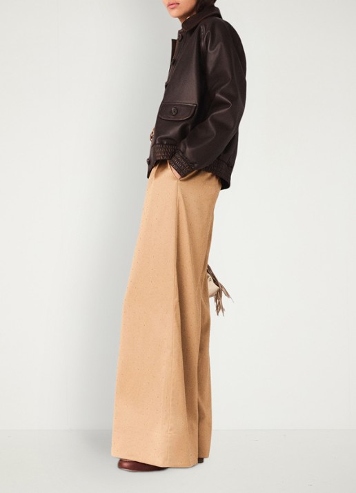 Maje Pitero high waist wide fit pantalon van satijn met strass - detail 4 bruin