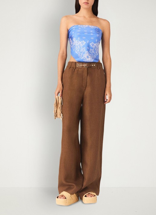 Maje Piumacao high waist loose fit pantalon met ceintuur - voorkant 2 bruin