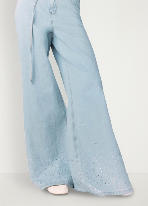 Maje Pyrosa wide leg jeans met strass