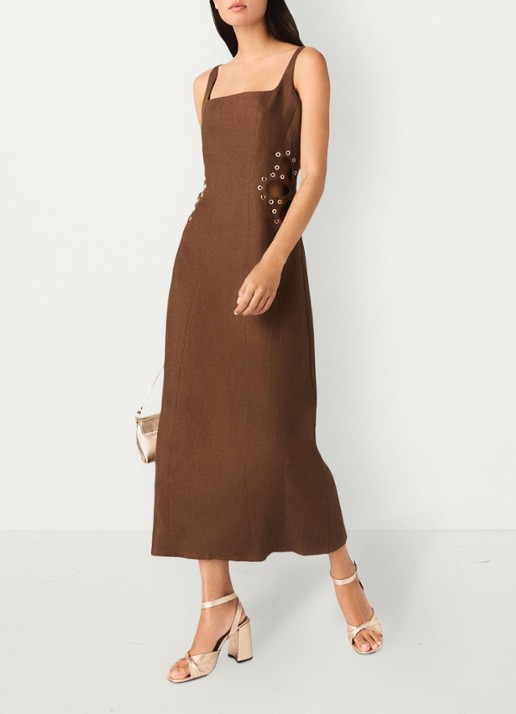 Maje Racao midi jurk van linnen met cut-out detail