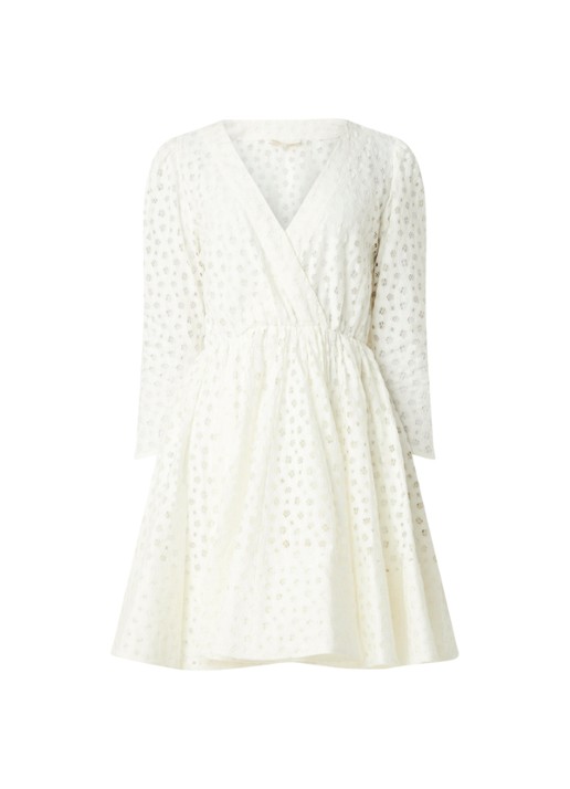 Maje Raline mini jurk met broderie  - voorkant gebroken wit