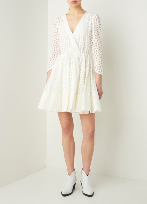 Maje Raline mini jurk met broderie  - voorkant 2 gebroken wit