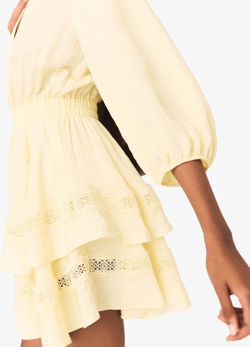 Maje Rapapamy mini jurk met ruches en ballonmouw - detail 6 licht geel
