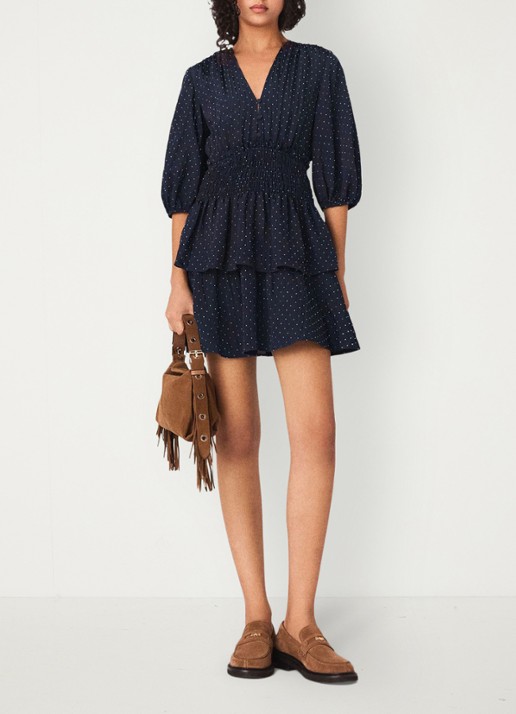 Maje Rapapamyta mini tuniekjurk met stippenprint - voorkant 6 donkerblauw