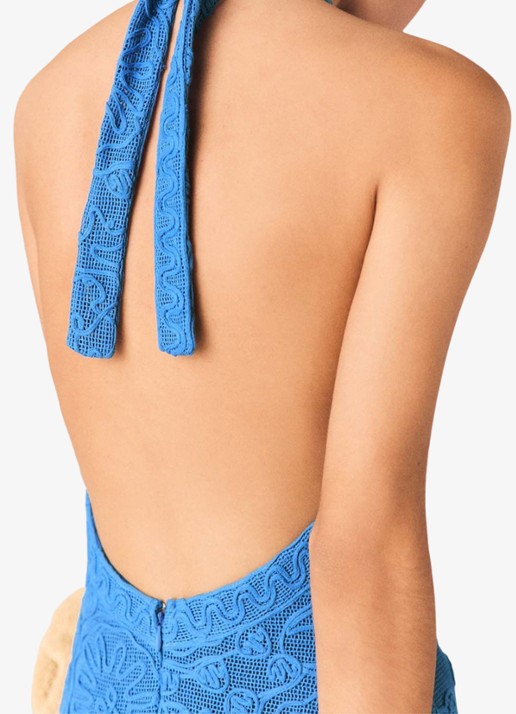 Maje Raros midi jurk met borduring - detail 5 donkerblauw