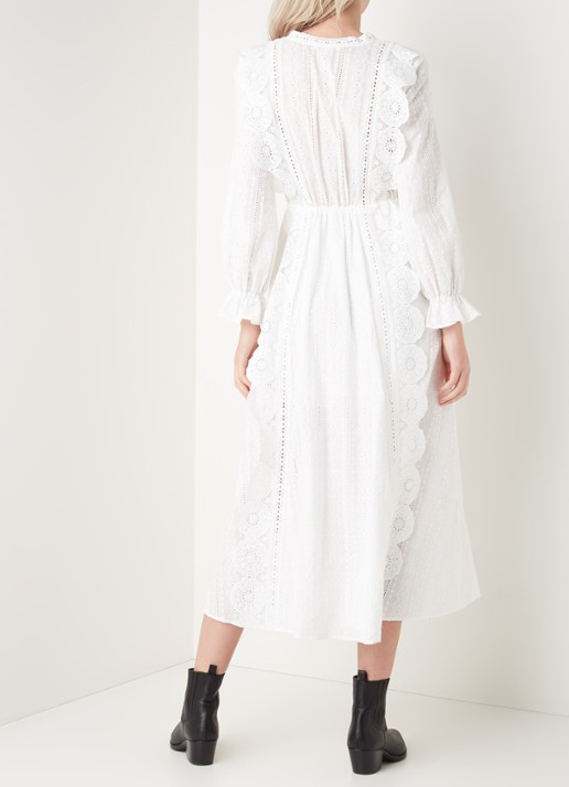 Maje Raviane maxi blousejurk met broderie - achterkant 3 gebroken wit