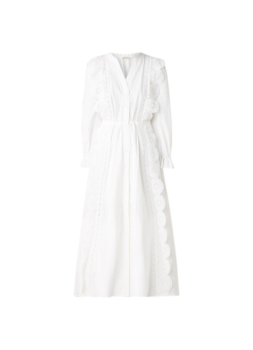 Maje Raviane maxi blousejurk met broderie - voorkant gebroken wit