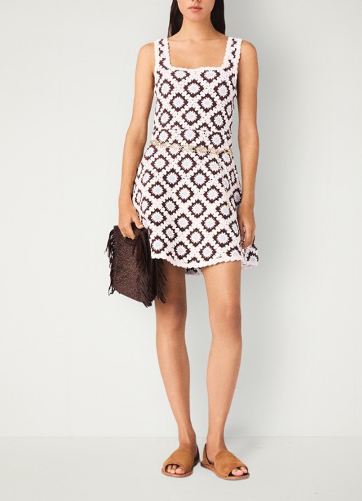 Maje Retunia mini jurk met ingebreid patroon - voorkant 2 bruin