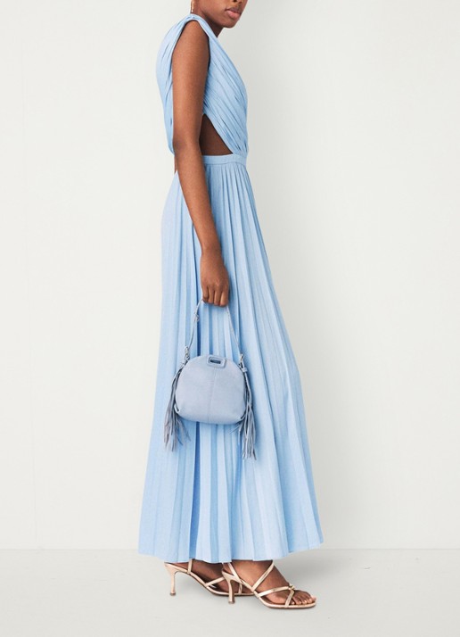 Maje Revi maxi one shoulder jurk met plooien en cut-out detail - detail 2 blauw