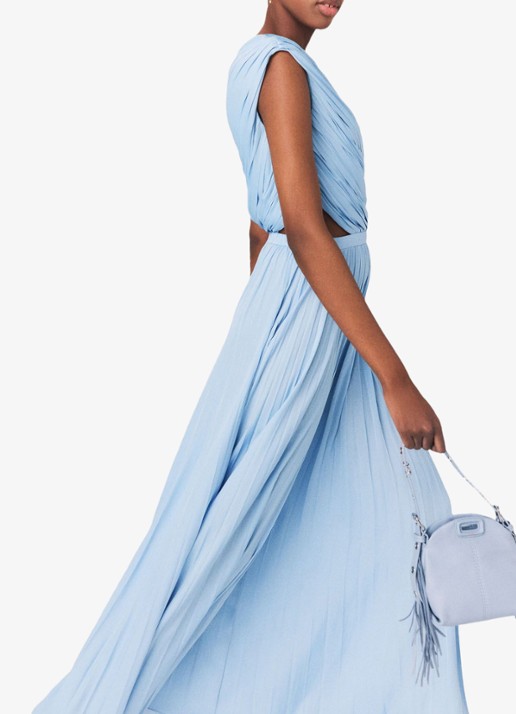 Maje Revi maxi one shoulder jurk met plooien en cut-out detail - detail 4 blauw