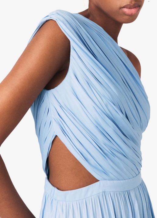 Maje Revi maxi one shoulder jurk met plooien en cut-out detail - detail 6 blauw