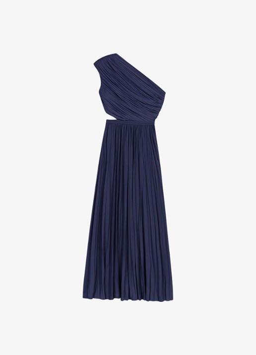 Maje Revi maxi one shoulder jurk met plooien en cut-out detail