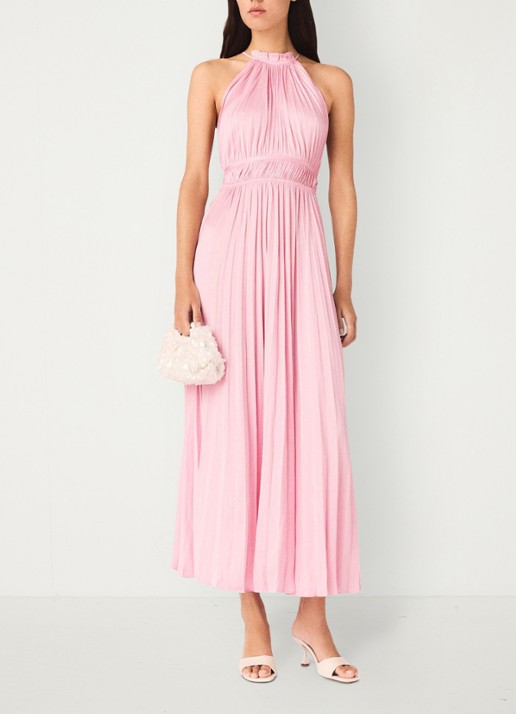 Maje Revilly midi jurk met plooien  - voorkant 2 roze