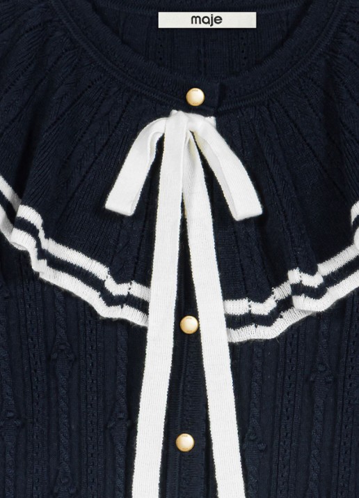 Maje Ribgebreid vest in wolblend - detail donkerblauw