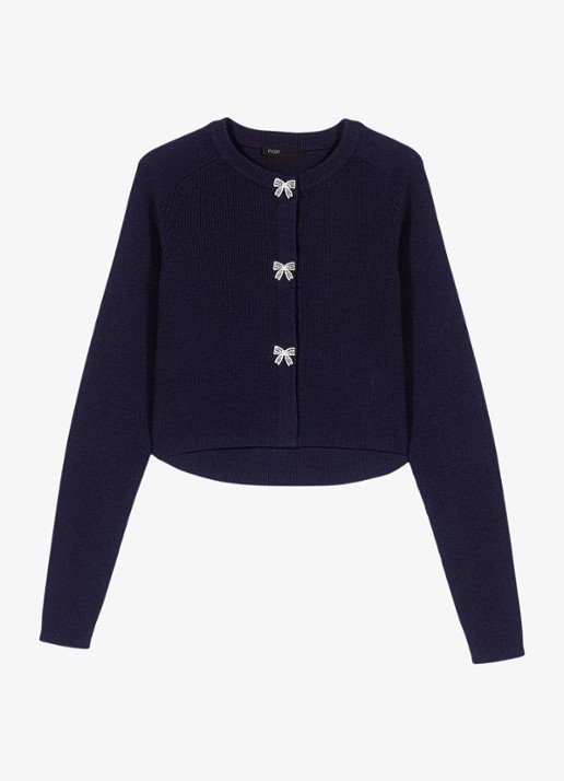 Maje Ribgebreid vest van wol - voorkant donkerblauw