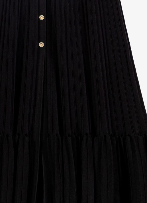 Maje Ribgebreide maxi jurk met V-hals - detail zwart