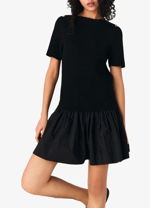 Maje Ribgebreide mini jurk met ronde hals