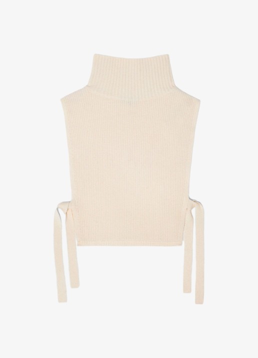 Maje Ribgebreide top in kasjmierblend met col - voorkant beige