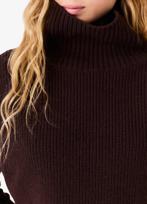 Maje Ribgebreide top in kasjmierblend met col - detail 3 donkerbruin