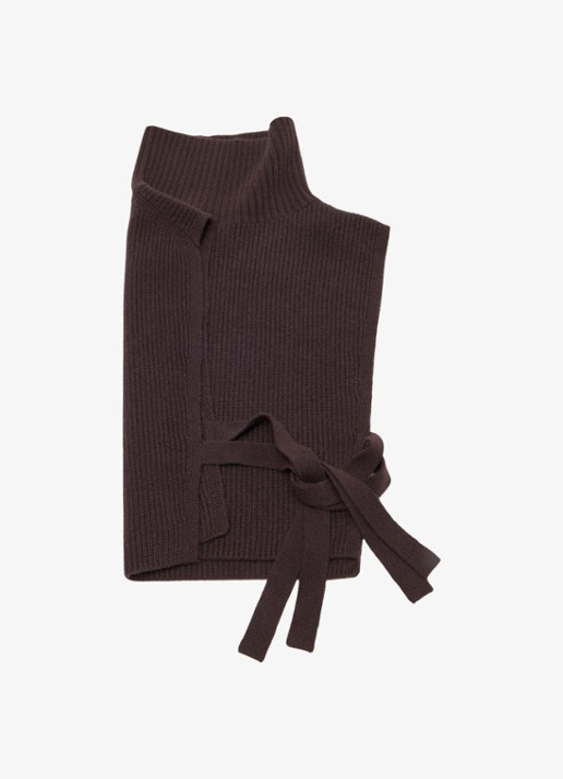 Maje Ribgebreide top in kasjmierblend met col - detail 4 donkerbruin