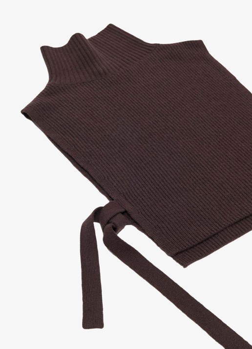 Maje Ribgebreide top in kasjmierblend met col - detail 5 donkerbruin