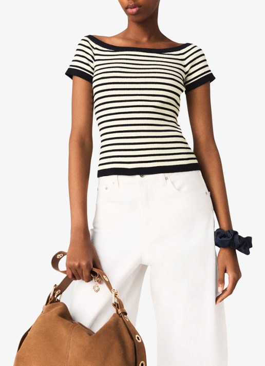 Maje Ribgebreide top met streepprint