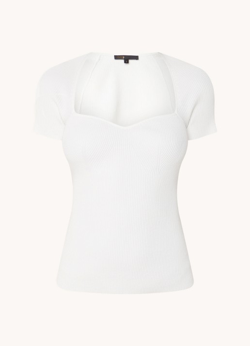 Maje Ribgebreide top met stretch - voorkant 3 gebroken wit