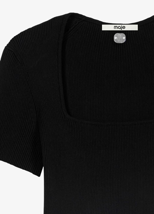 Maje Ribgebreide top - detail 2 zwart