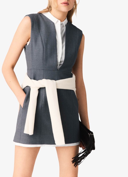 Maje Rigrey mini jurk in wolblend met afneembare kraag - detail 6 grijs