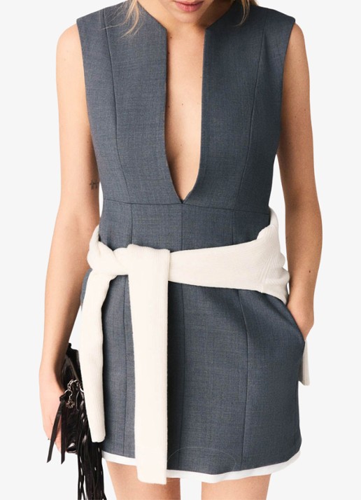 Maje Rigrey mini jurk in wolblend met afneembare kraag - detail 7 grijs
