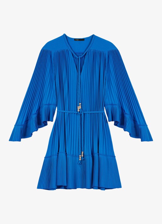 Maje Rilaje mini jurk met plooien - voorkant 6 donkerblauw