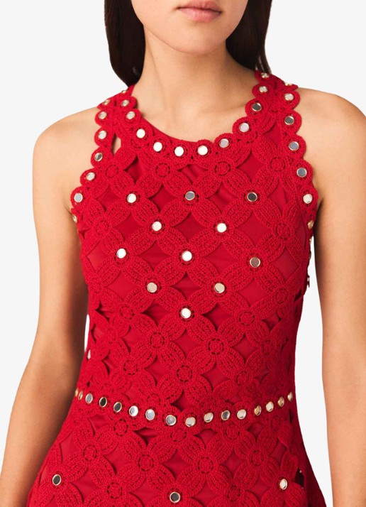 Maje Rimi midi jurk met opengewerkt dessin - detail 4 rood