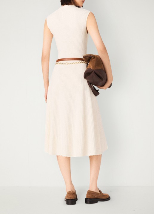 Maje Rimora ribgebreide midi jurk met split - achterkant 3 beige