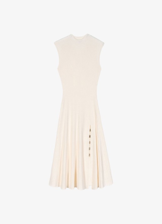Maje Rimora ribgebreide midi jurk met split - voorkant beige