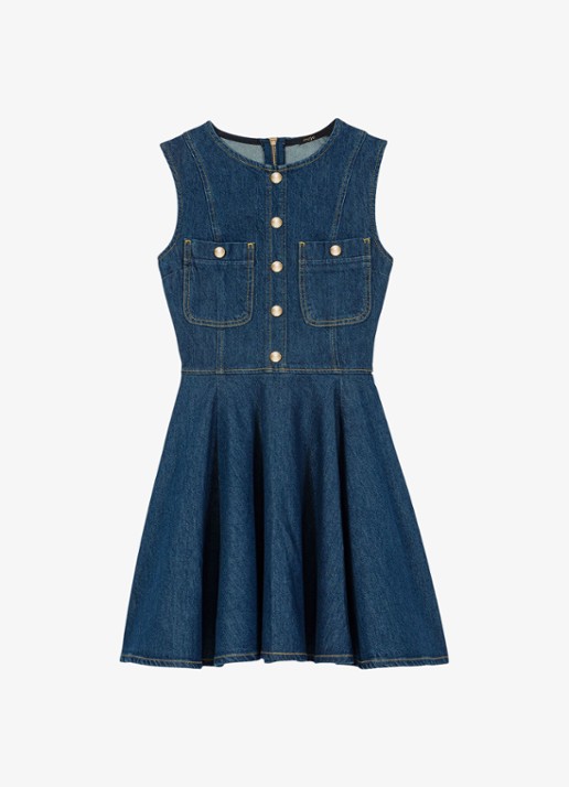 Maje Risunim mini jurk met plooien - voorkant donkerblauw