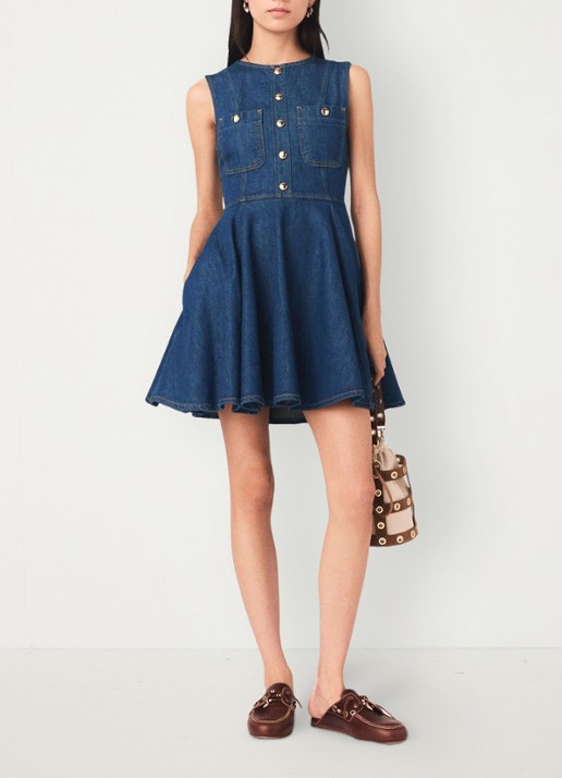 Maje Risunim mini jurk met plooien - voorkant 2 donkerblauw