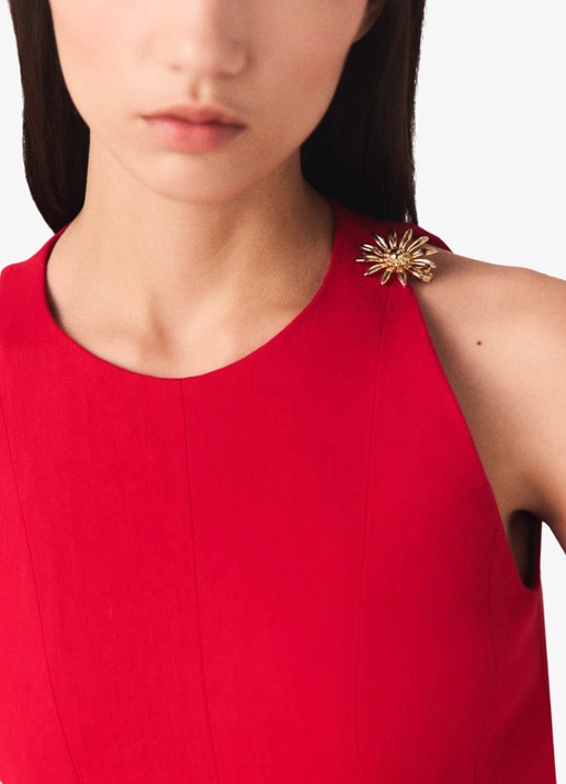 Maje Risunny mini jurk met plooien - detail 3 steenrood