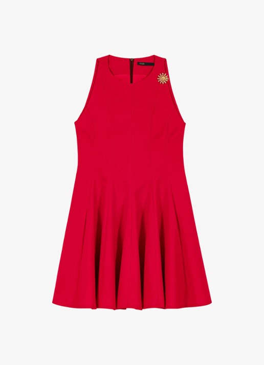Maje Risunny mini jurk met plooien - voorkant 5 steenrood