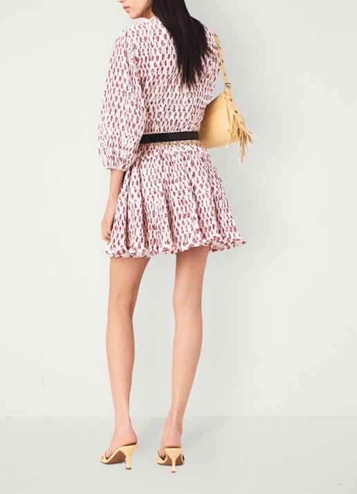 Maje Robbasemi mini jurk met print en plooien - achterkant 7 rood