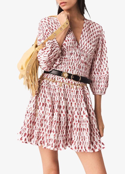 Maje Robbasemi mini jurk met print en plooien