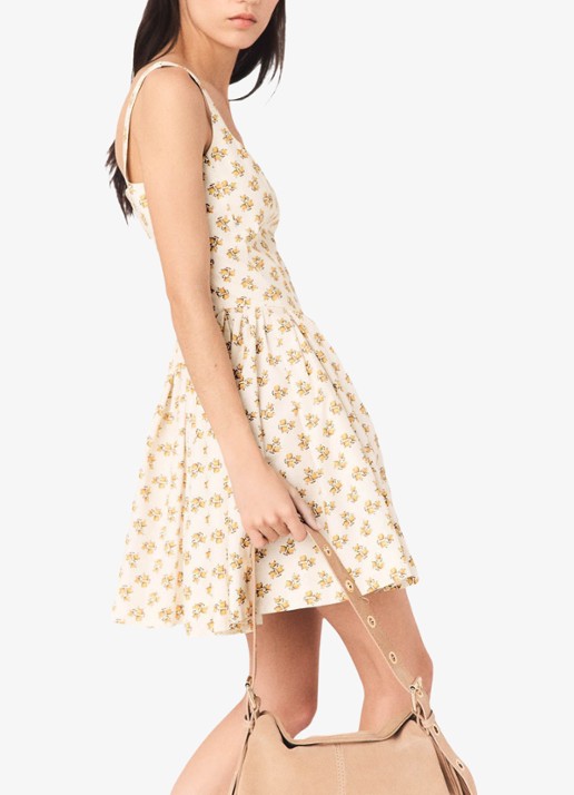 Maje Robolera mini jurk met print en plooien - detail 3 geel