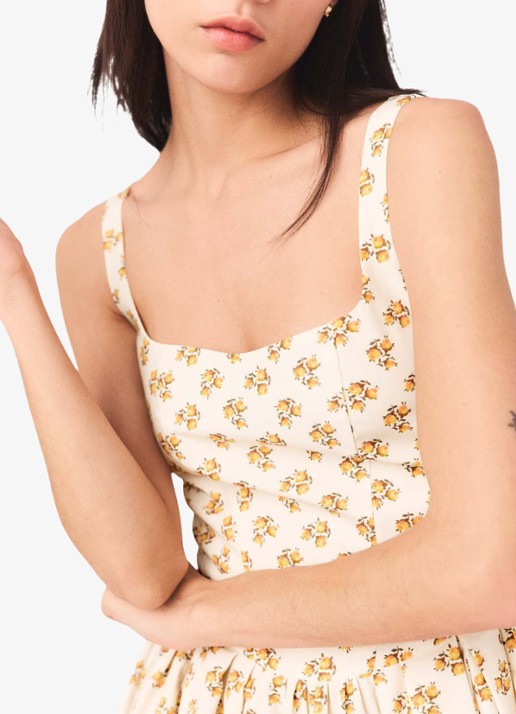 Maje Robolera mini jurk met print en plooien - detail 6 geel