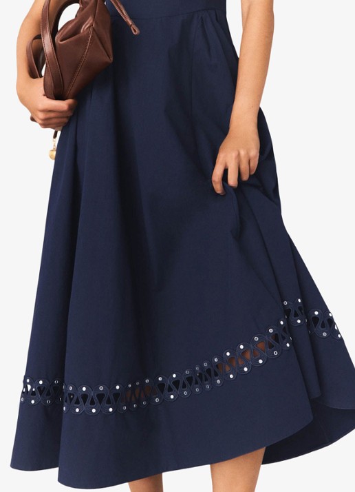 Maje Robolite midi jurk met opengewerkt dessin - detail 6 donkerblauw