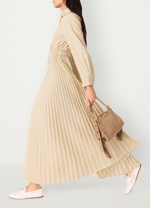 Maje Rossima maxi jurk met plooien en streepprint - detail 2 geel