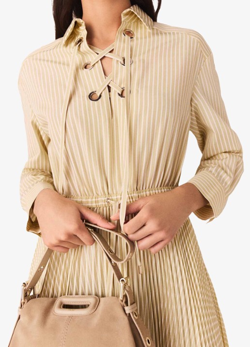 Maje Rossima maxi jurk met plooien en streepprint - detail 3 geel