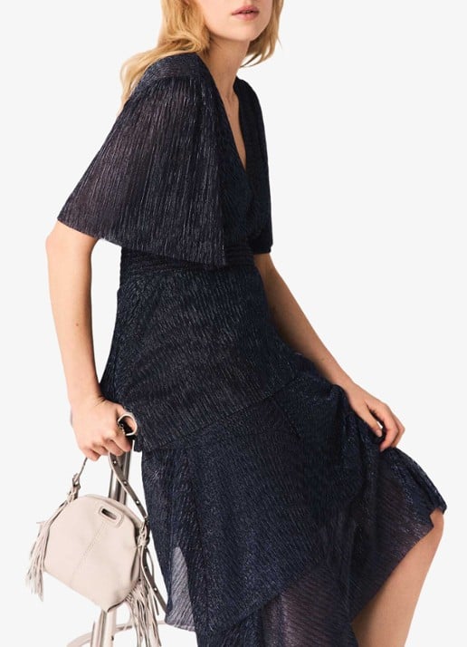 Maje Ruffiba midi jurk met volant - detail 3 donkerblauw