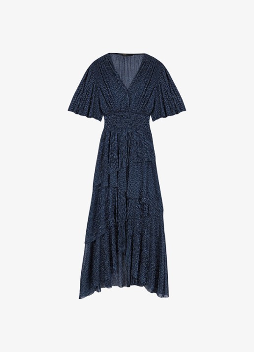 Maje Ruffiba midi jurk met volant - voorkant 7 donkerblauw